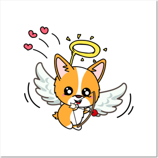 Cupid Corgi Shooting Love Arrows on valentine's day Posters and Art